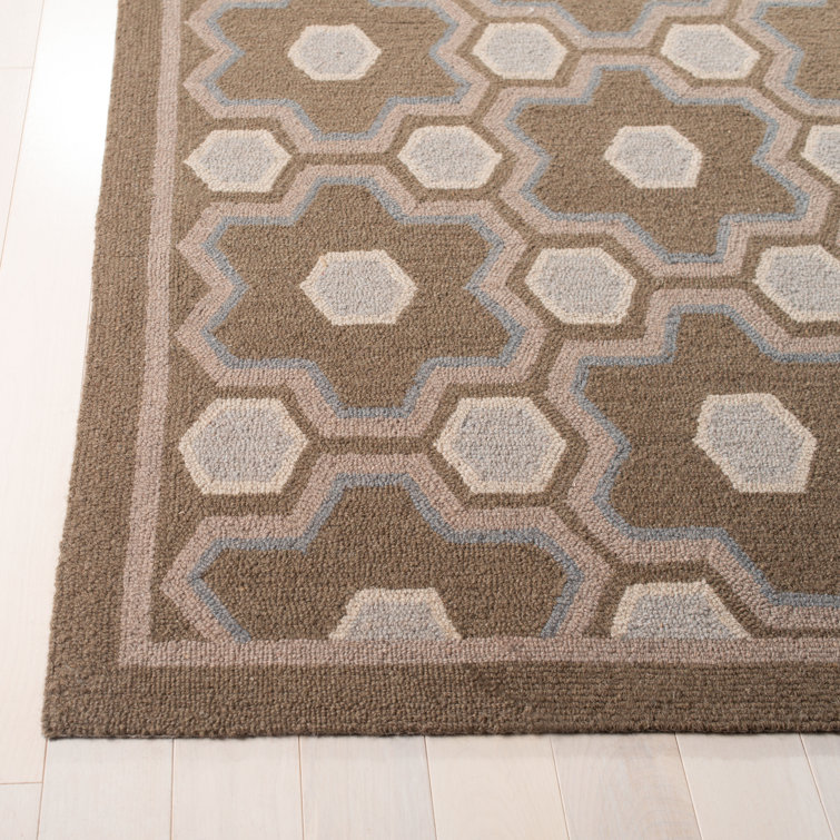 Molasses Brown Geometric Wool Area Rug, 5'6" x 8'6"