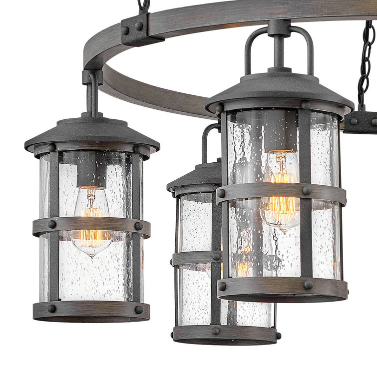 Aged Zinc and Driftwood Gray 6-Light Outdoor Chandelier