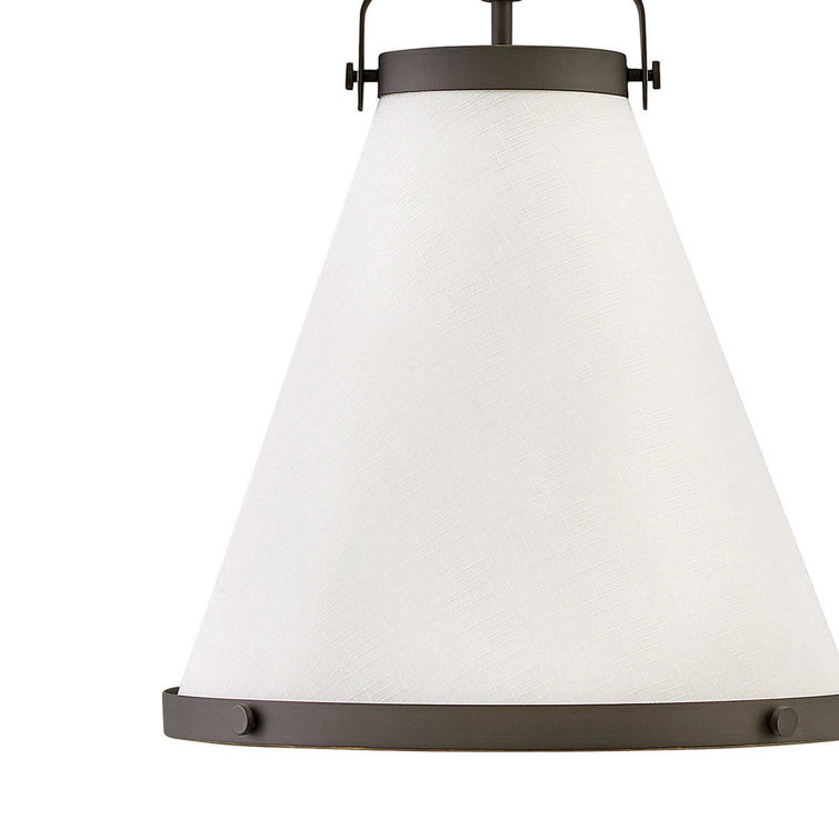 Lacquered Brass and Off-White Single Cone Pendant Light