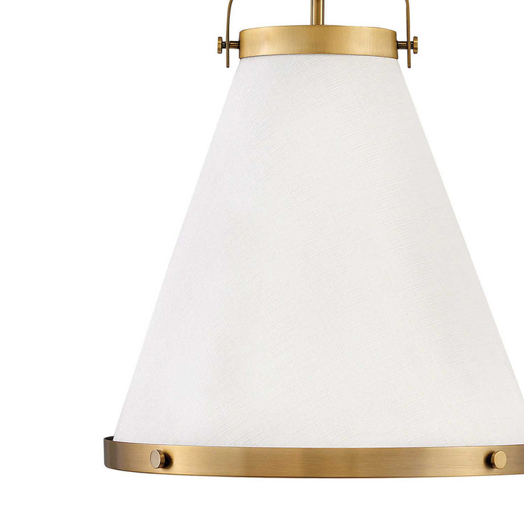 Lacquered Brass and Off-White Single Cone Pendant Light