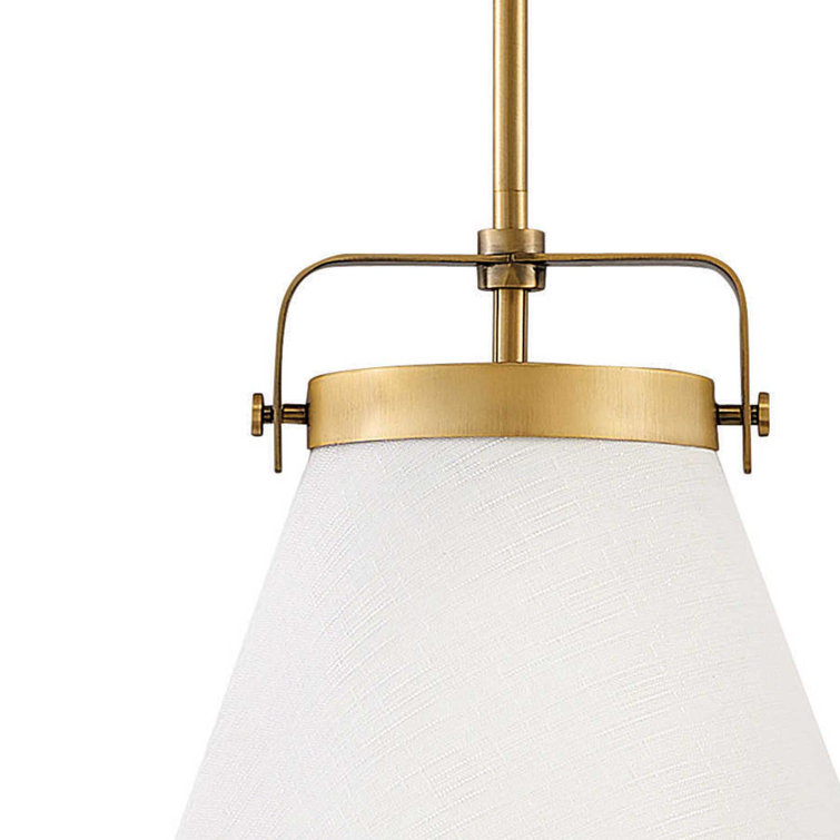 Lacquered Brass and Off-White Single Cone Pendant Light