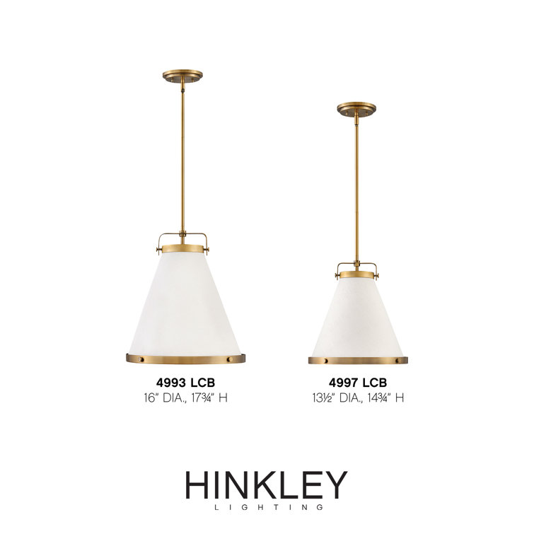 Lacquered Brass and Off-White Single Cone Pendant Light