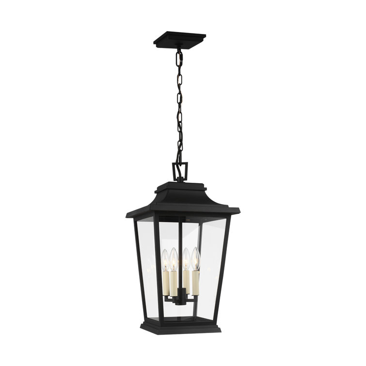 Warren Textured Black Clear Glass 4-Light Outdoor Pendant