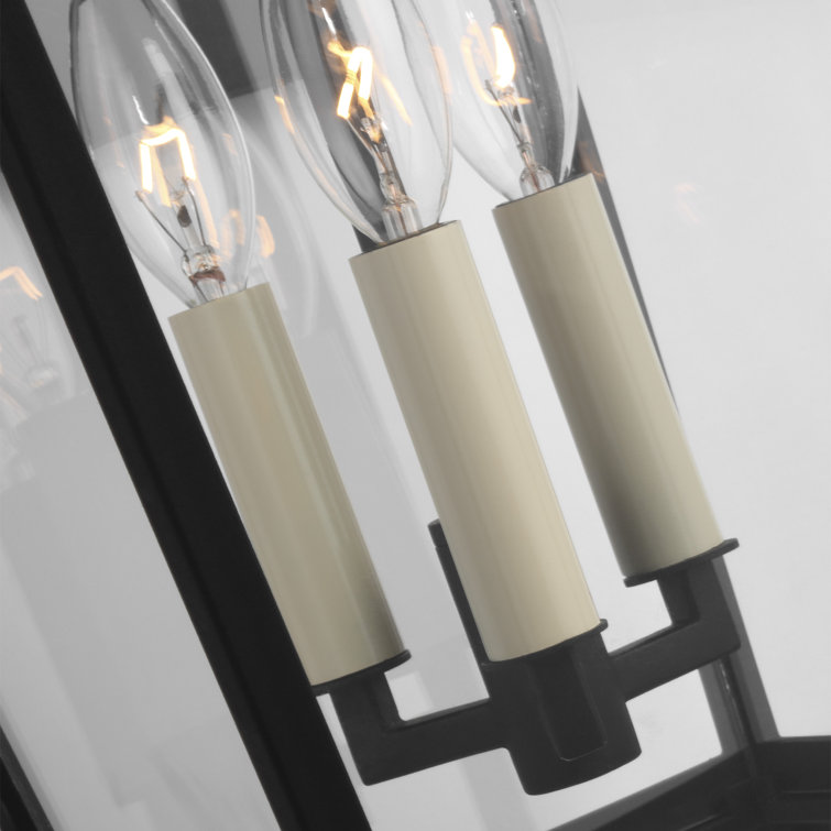 Warren Textured Black 3-Light Lantern Sconce with Clear Panels