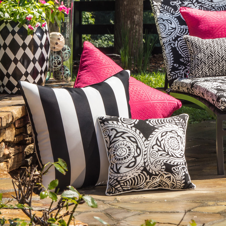 Black and White Cabana Stripe Outdoor Throw Pillow Set