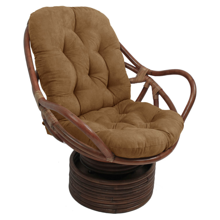 Saddle Brown Rattan Swivel Rocker with Plush Microsuede Cushion