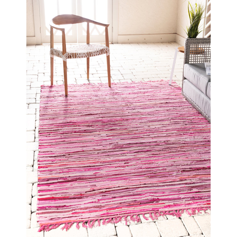 Handwoven Pink Stripe Cotton Blend 9' x 12' Indoor Rug