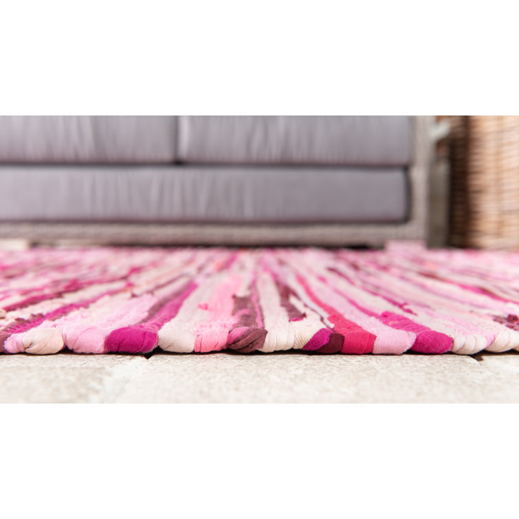 Handwoven Pink Stripe Cotton Blend 9' x 12' Indoor Rug