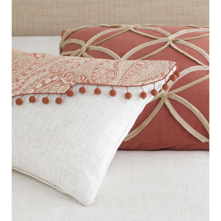 Blush and Cream Cotton Embroidered Square Throw Pillow