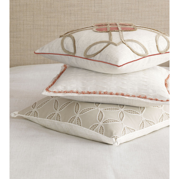 Cream and Blush Embroidered Square Throw Pillow with Appliques