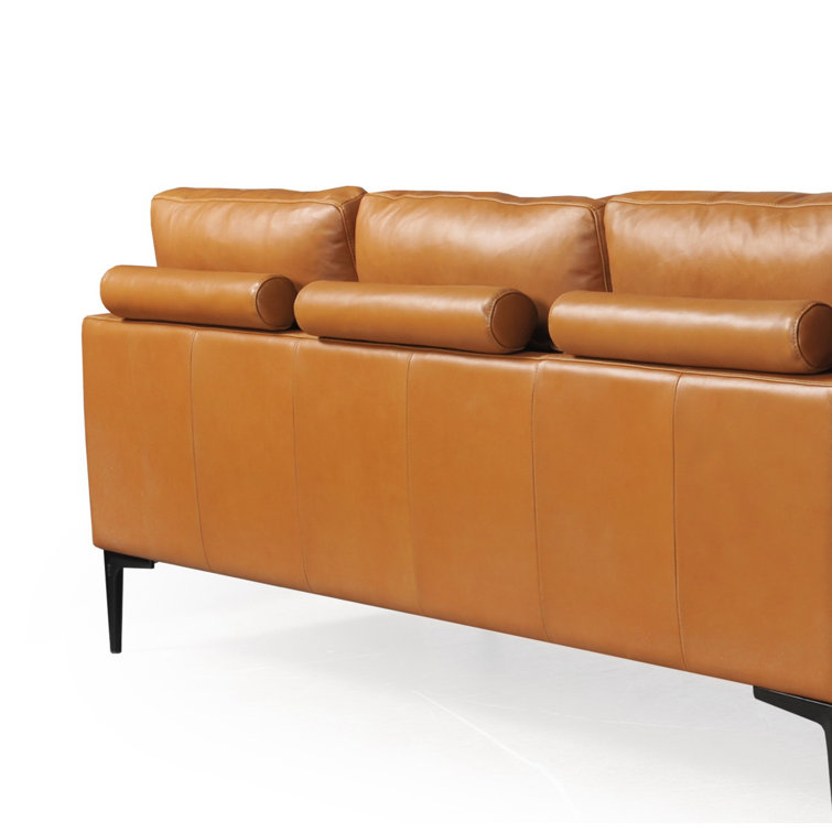 Rica Handcrafted Tan Leather Chaise Sectional with Black Metal Legs