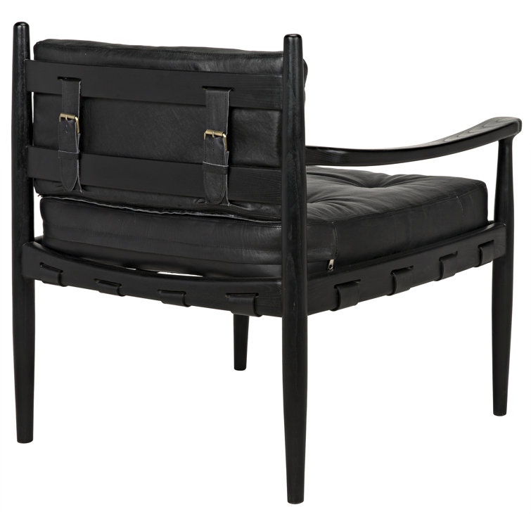 Kady Noir Handcrafted Black Leather Lounge Chair with Sungkai Wood Base