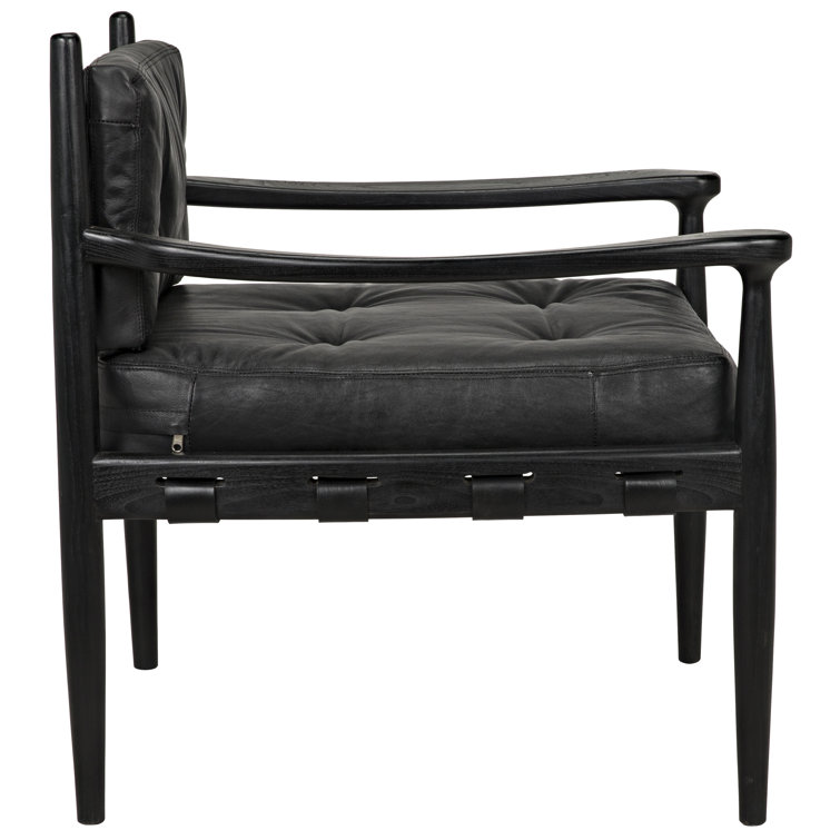 Kady Noir Handcrafted Black Leather Lounge Chair with Sungkai Wood Base