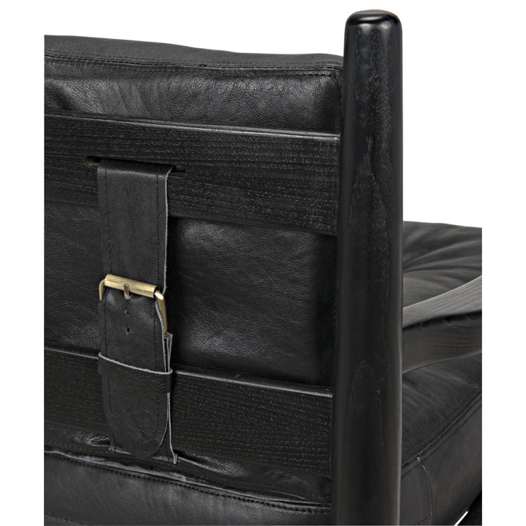 Kady Noir Handcrafted Black Leather Lounge Chair with Sungkai Wood Base
