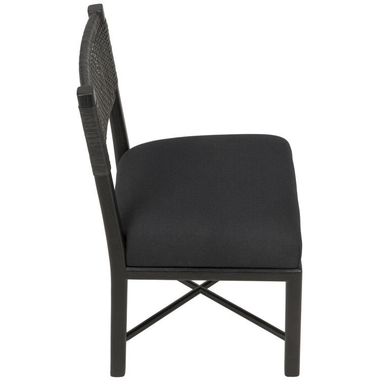 Lobos Upholstered Leather Side Chair in Soft Cotton and Sungkai Wood