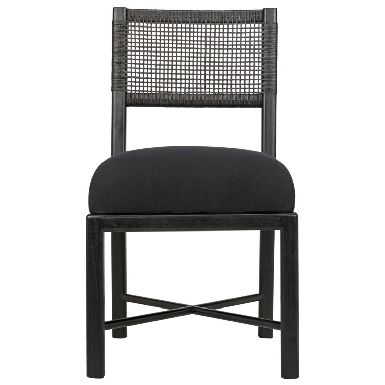 Lobos Upholstered Leather Side Chair in Soft Cotton and Sungkai Wood