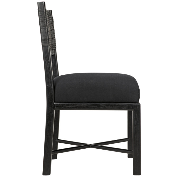 Lobos Upholstered Leather Side Chair in Soft Cotton and Sungkai Wood