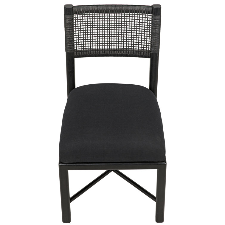 Lobos Upholstered Leather Side Chair in Soft Cotton and Sungkai Wood