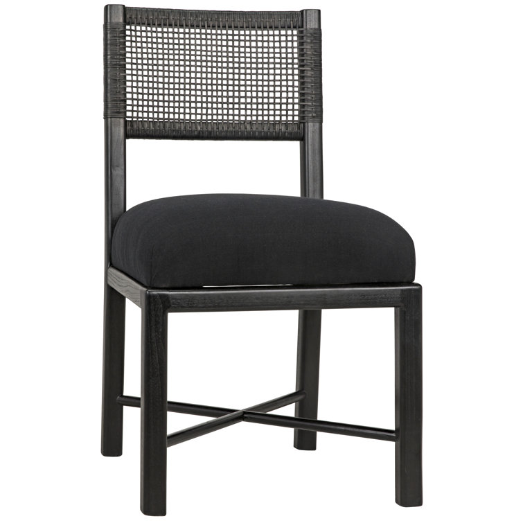 Lobos Upholstered Leather Side Chair in Soft Cotton and Sungkai Wood