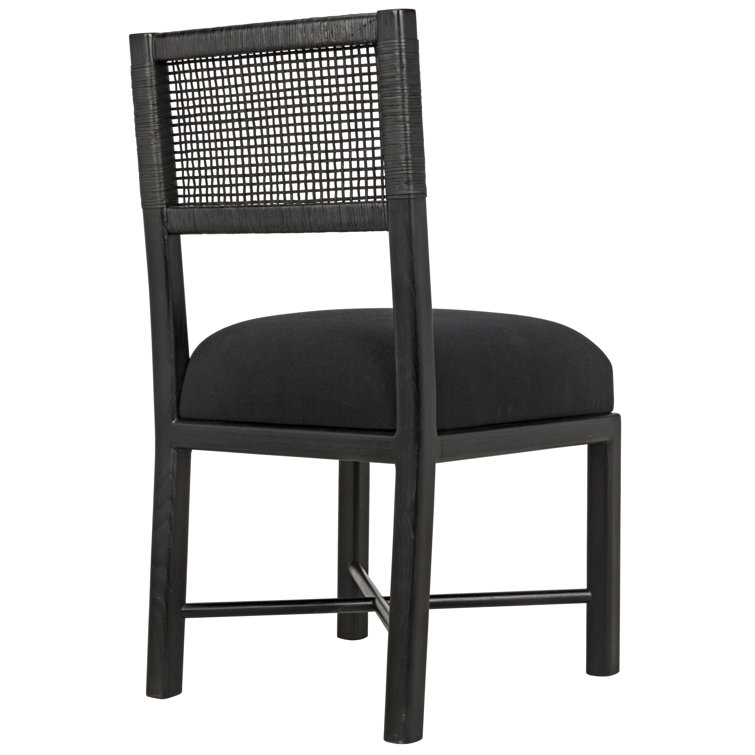 Lobos Upholstered Leather Side Chair in Soft Cotton and Sungkai Wood