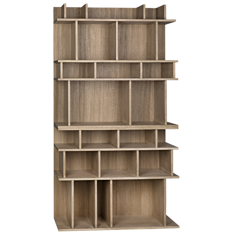 Rashi Mid-Century Rustic Walnut Bookcase with Geometric Cubes