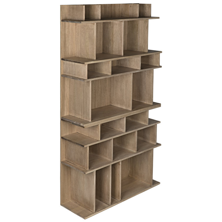 Rashi Mid-Century Rustic Walnut Bookcase with Geometric Cubes