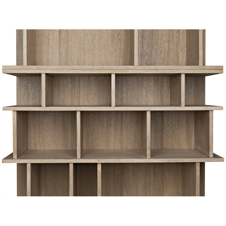 Rashi Mid-Century Rustic Walnut Bookcase with Geometric Cubes
