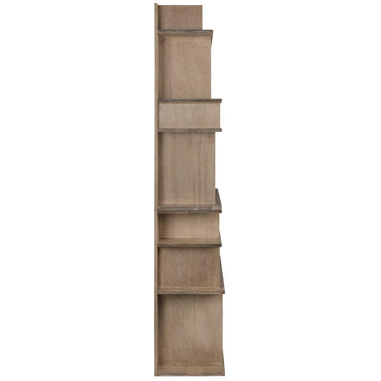 Rashi Mid-Century Rustic Walnut Bookcase with Geometric Cubes