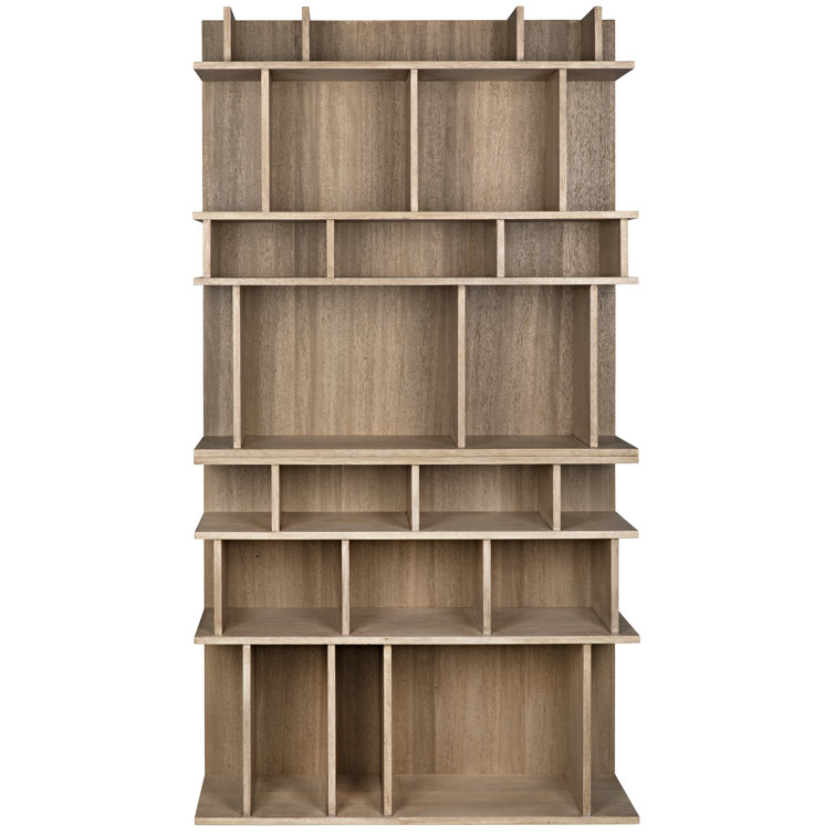 Rashi Mid-Century Rustic Walnut Bookcase with Geometric Cubes