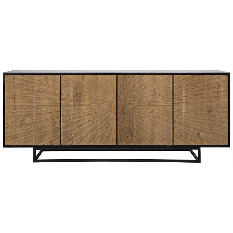 Starburst Carved 76'' Teak and Mahogany Sideboard