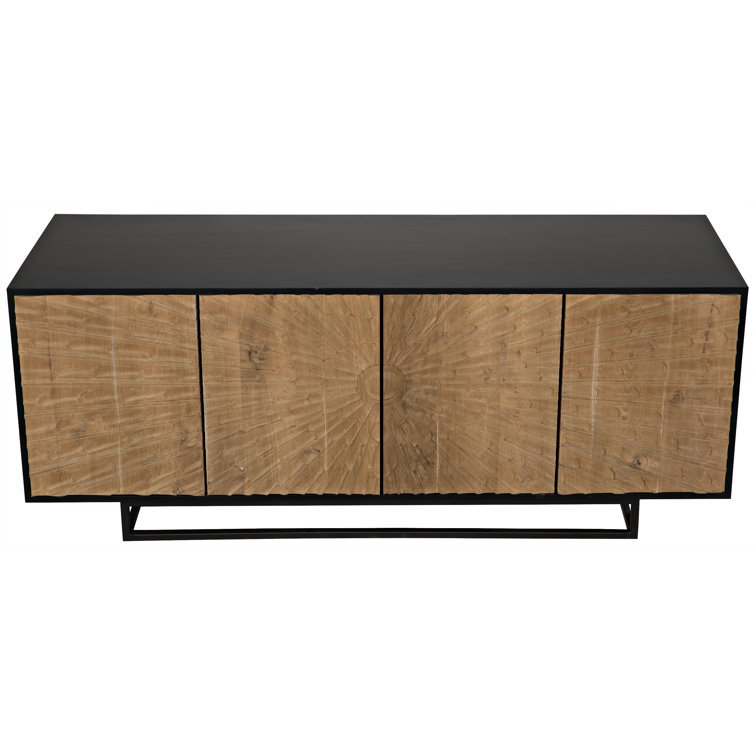 Starburst Carved 76'' Teak and Mahogany Sideboard