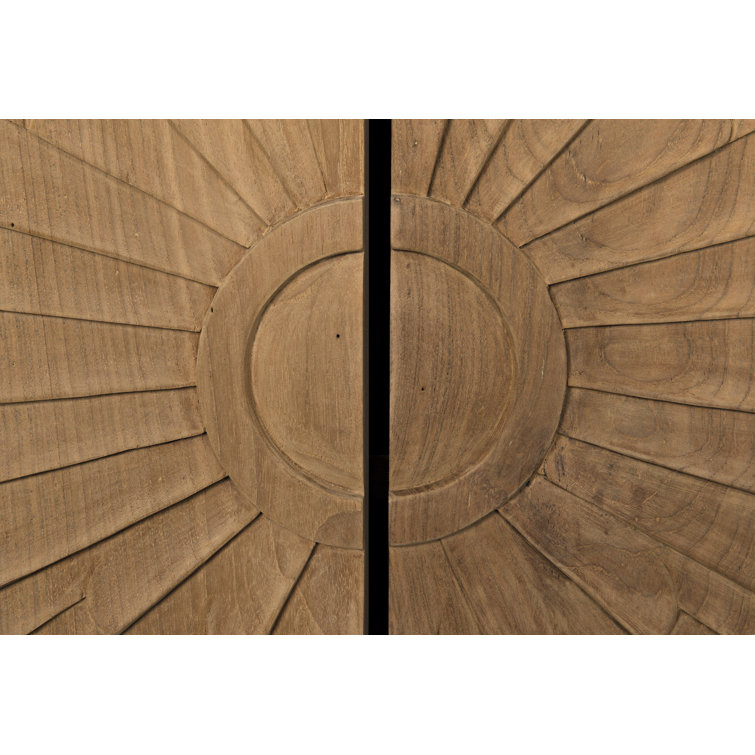 Starburst Carved 76'' Teak and Mahogany Sideboard