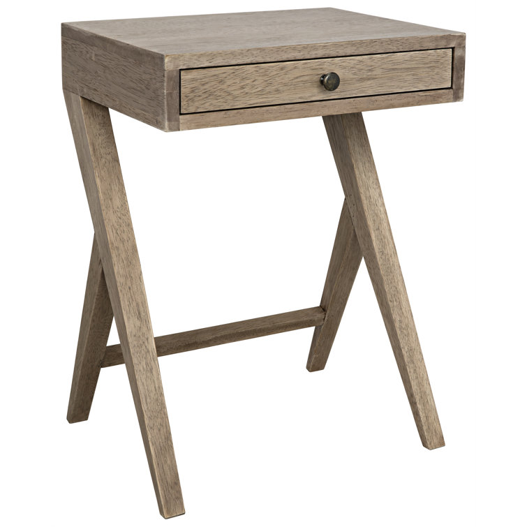 Hendrik Rectangular Washed Walnut Nightstand with Glass Storage