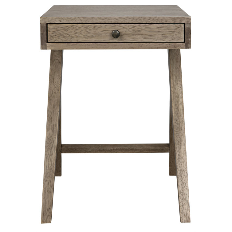 Hendrik Rectangular Washed Walnut Nightstand with Glass Storage