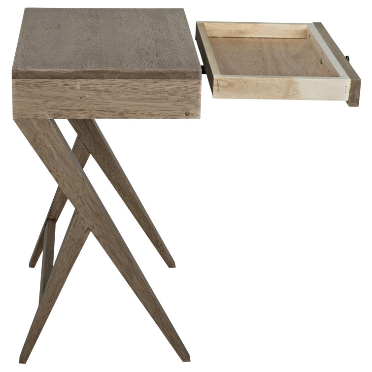 Hendrik Rectangular Washed Walnut Nightstand with Glass Storage