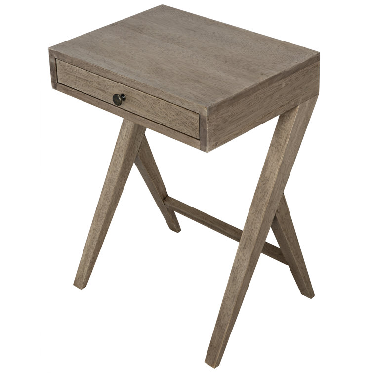 Hendrik Rectangular Washed Walnut Nightstand with Glass Storage