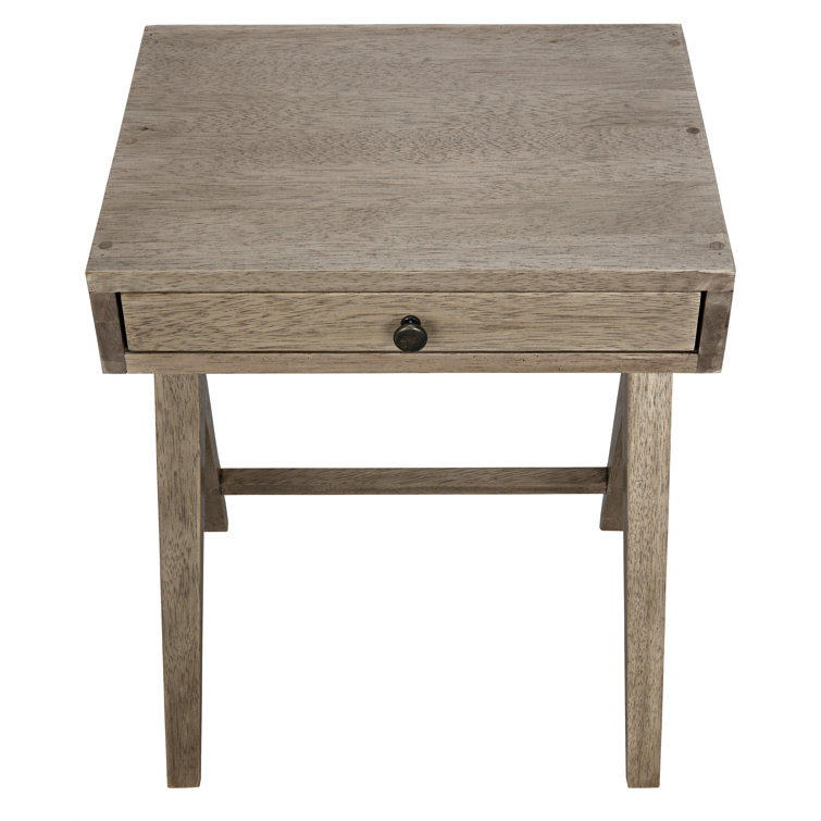 Hendrik Rectangular Washed Walnut Nightstand with Glass Storage