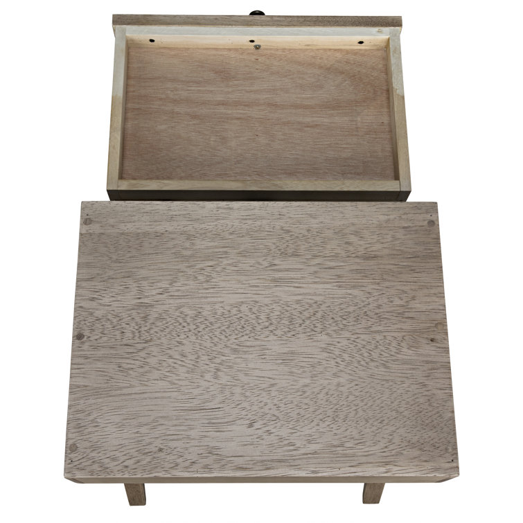 Hendrik Rectangular Washed Walnut Nightstand with Glass Storage