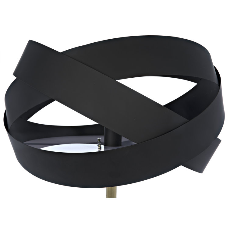 Orion Satellite-Inspired Black Metal Floor Lamp with White Stone Base
