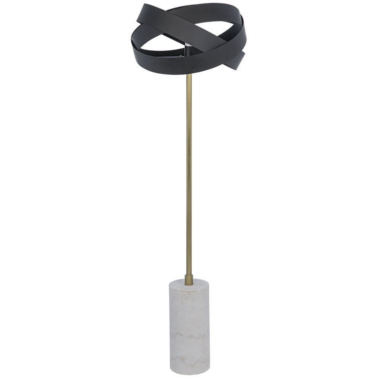 Orion Satellite-Inspired Black Metal Floor Lamp with White Stone Base