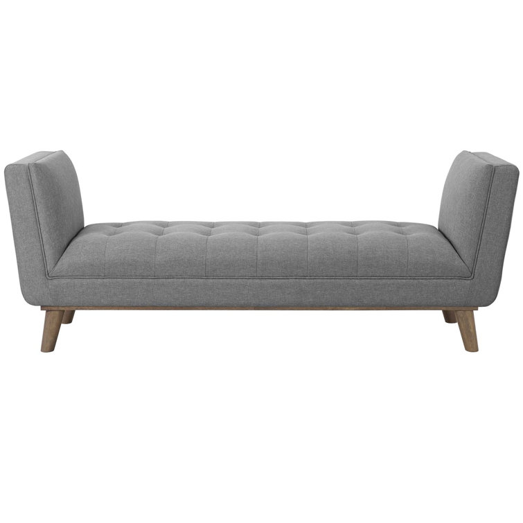 Haven Light Gray Tufted Fabric Mid-Century Accent Bench