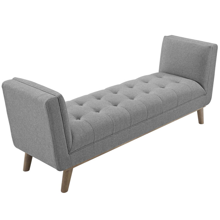 Haven Light Gray Tufted Fabric Mid-Century Accent Bench