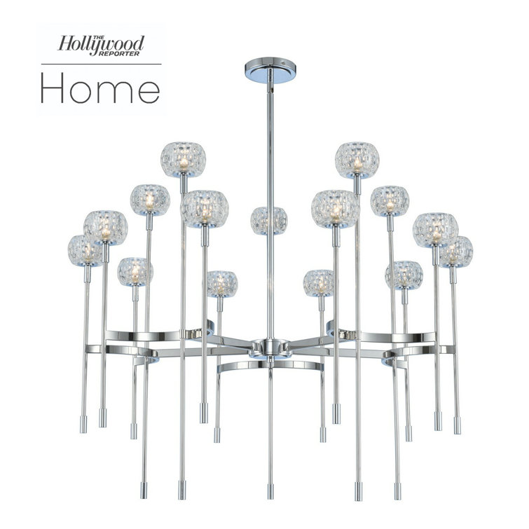 Mae 15-Light Chrome and Glass Minimalist Chandelier