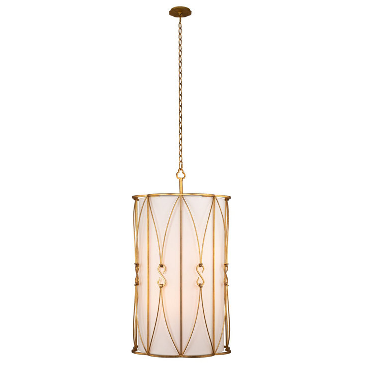 Olivia 20" Gold Leaf Glass Pendant Light with Off-White Shade