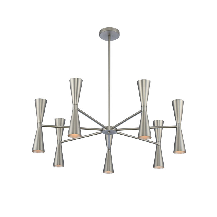 Milo 35" Satin Nickel 14-Light Mid-Century Modern Chandelier