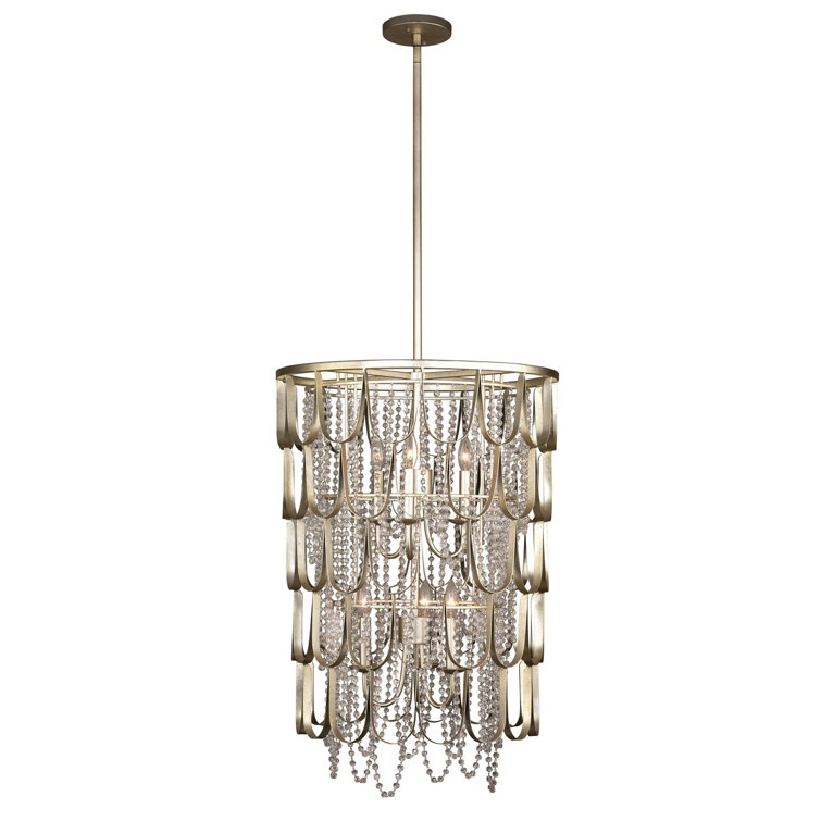 Champagne Silver Leaf Crystal Tiered LED Chandelier