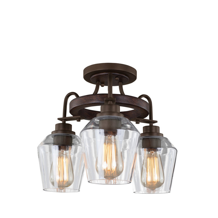 Brownstone Glass 3-Light Semi Flush Mount Ceiling Fixture