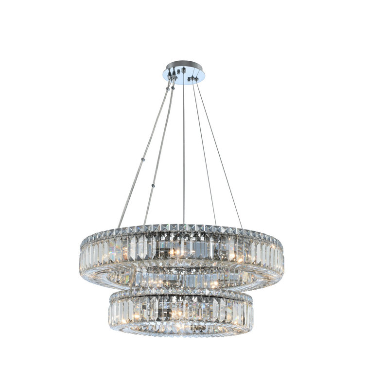 Rondelle 26" Chrome and Crystal Tiered Chandelier