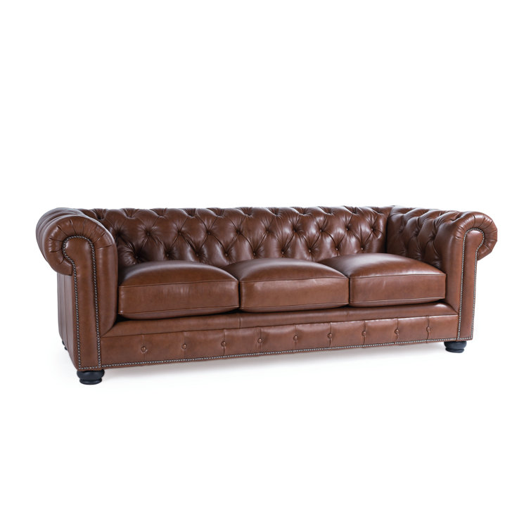 Cobblestone Camel 95'' Rolled Arm Chesterfield Sofa with Nailhead Details