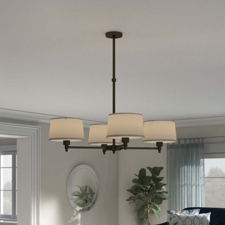 Bronze Drum 35" 4-Light Chandelier with Fabric Shades